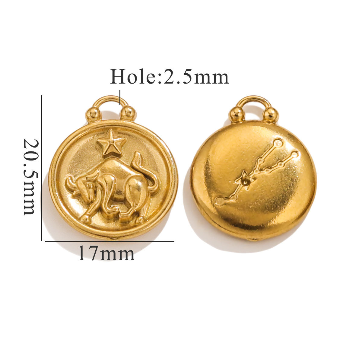 Gold color / 1 Piece Retro Classic Style Taurus Shape Stainless Steel  Gold Color Unisex Pendant Picture6